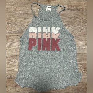 Gray with white and pink lettering Victoria's secret tank top. Size XS
